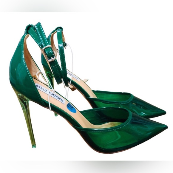 Steve Madden Shoes - Steve Madden clear green vinyl Opar heels anklestrap stiletto heels size 10 new